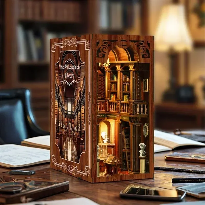 Diy Wooden Book Nook Kit Shelf Insert - 철학 도서관을 모티브로 한 새로운 DIY