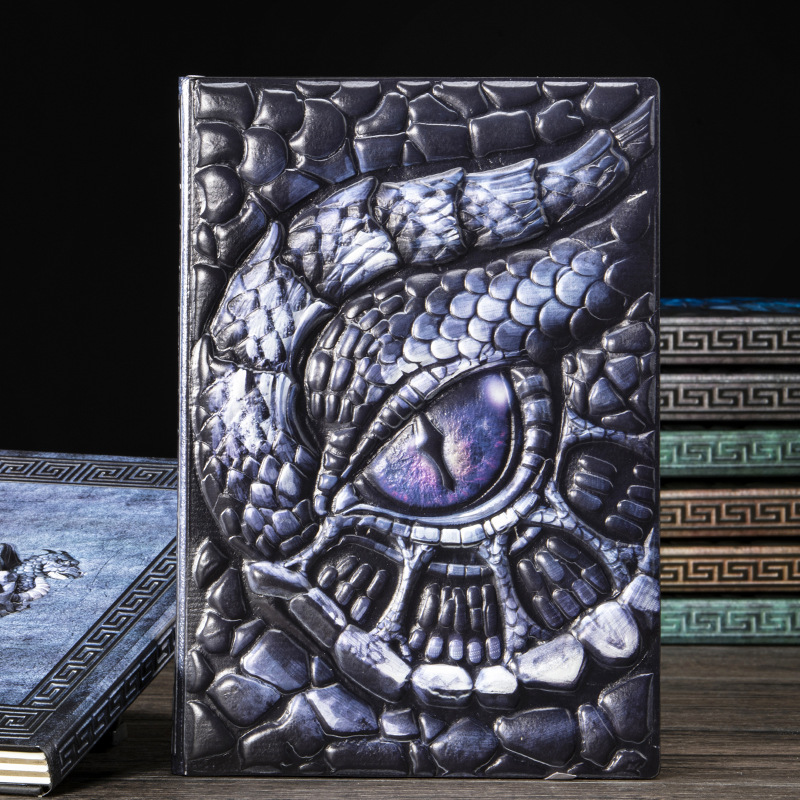 Vintage Leather Journal Notebook - A5 사이즈의 3D 엠보싱 드래곤 아이