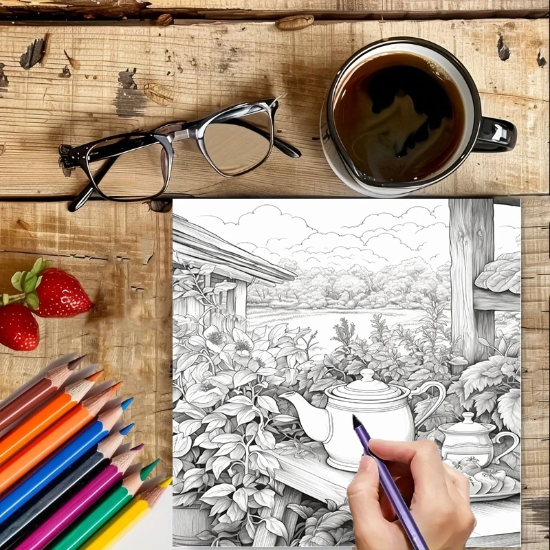 정원 속의 차 그림책(성인용), 아름다운 색칠 그림 페 - Adult Coloring Book Stress Relief 리뷰 및 가격
