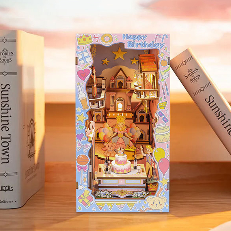 DIY 나무 책 구석 선반 삽입 키트 생일 축하 케이크 - Diy Wooden Book Nook Kit Shelf Insert 리뷰 및 가격